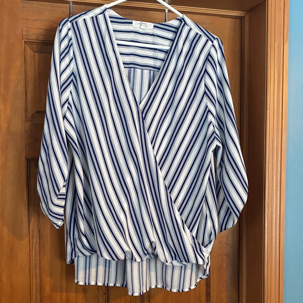 Navy and White Striped Women's Blouse